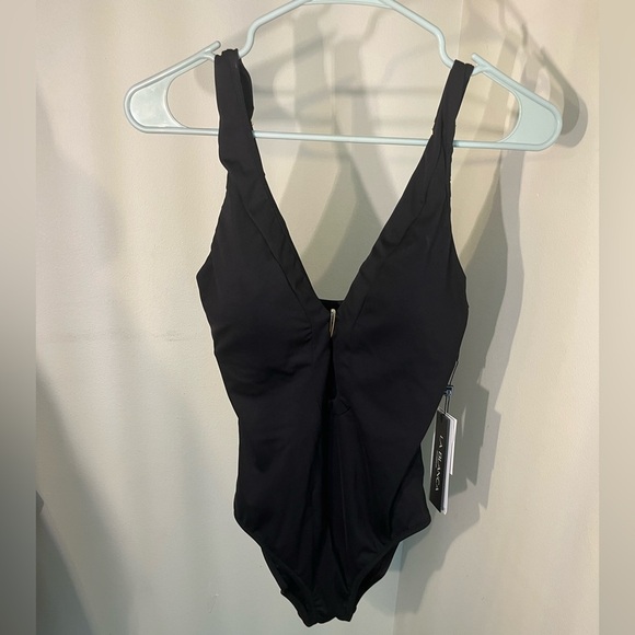 La Blanca Women's Luxe Keyhole Plunge One Piece Swimsuit in Black Size 8 - Picture 3 of 6